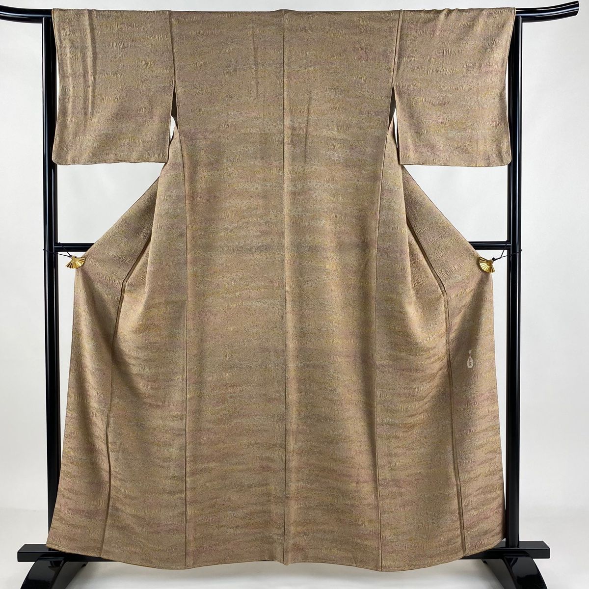 小紋 身丈159cm 裄丈64.5cm M 袷 陶彩染 幾何学模様 灰茶 正絹 名品