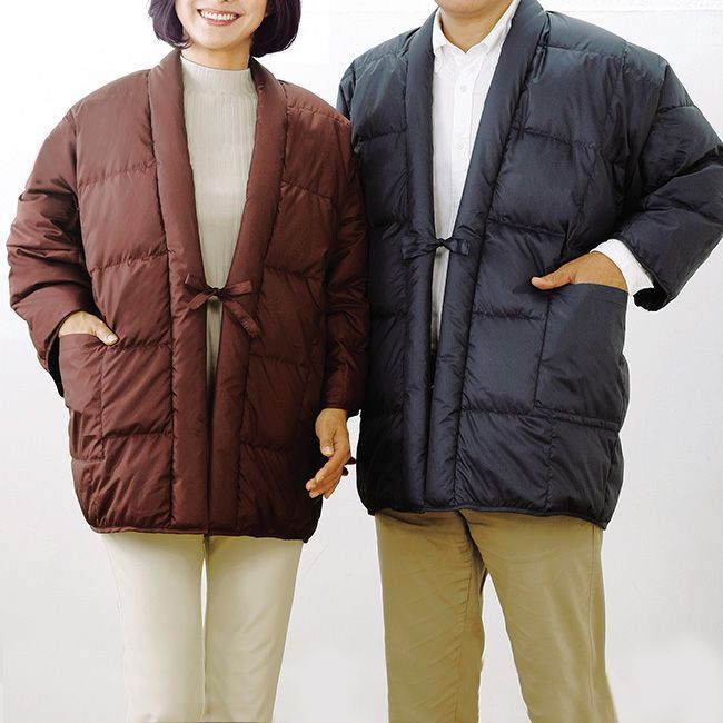 羽毛長袖半纏 フリーサイズ 羽毛 軽い あったかい ふわふわ 袖口