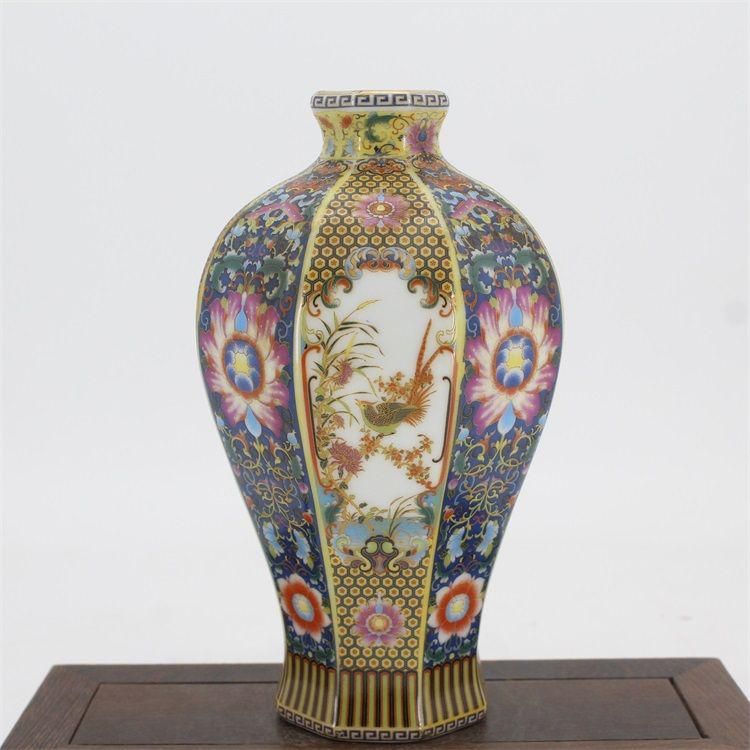 琺瑯彩花鳥八方梅瓶 景徳鎮 陶磁器 装飾品 現代工芸品 美術品 置物 琺瑯彩花鳥八方梅瓶 景徳鎮 陶磁器 装飾品 現代工芸品 美術品