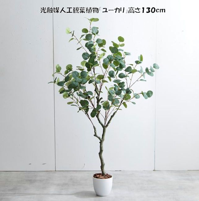 送料無料光触媒人工観葉植物ユーカリ高さ130cm  造花 人工植物 フェイクグリーン（1272）