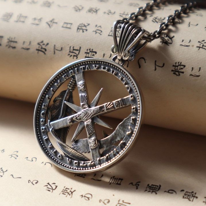 シルバー925 イーグル フェザー 六芒星 ターコイズ コイン型