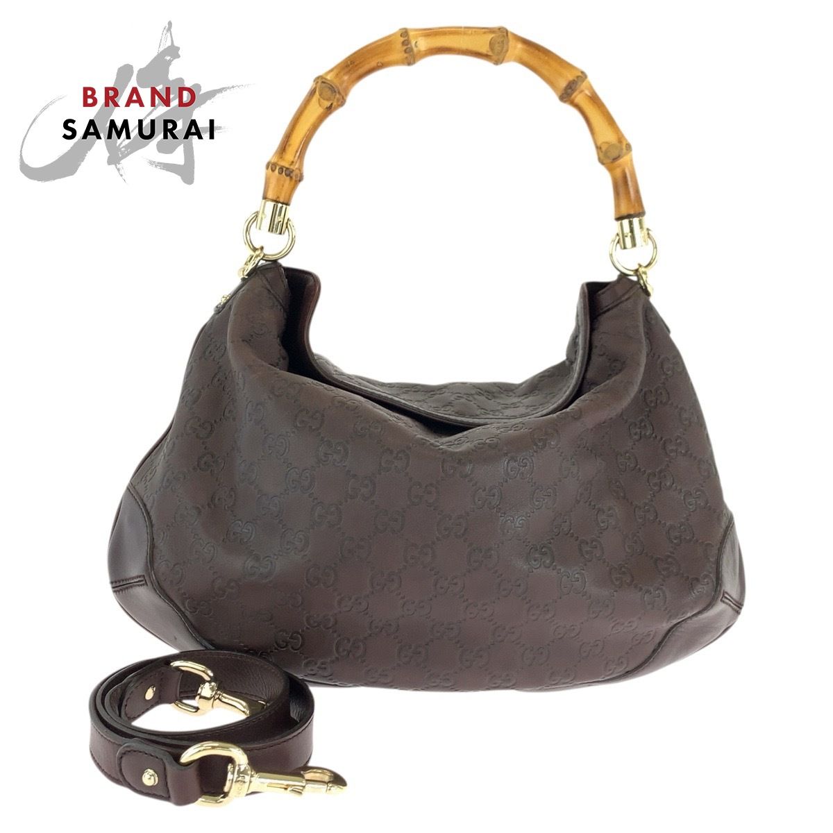 GUCCI グッチ グッチシマ バンブー ブラウン ゴールド金具 レザー 169961 ショルダーバッグ 2way レディース 502709