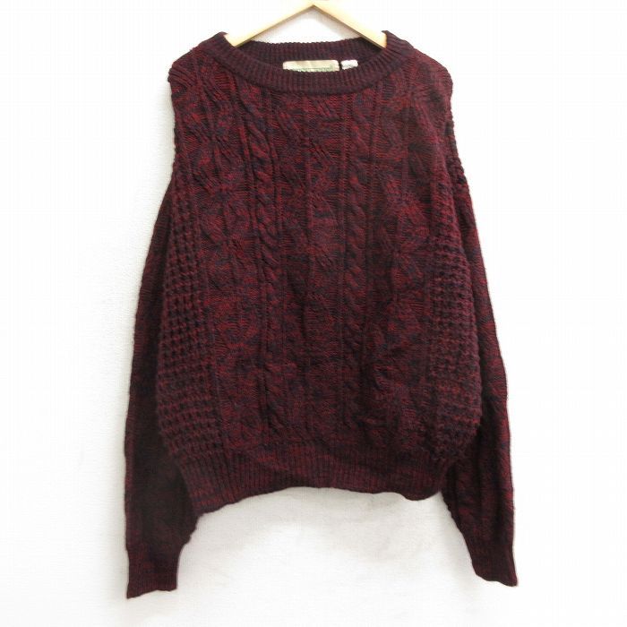 XL/古着 長袖 ケーブル セーター メンズ 00s 大きいサイズ アクリル クルーネック エンジ他 spe 24nov14 中古 ニット トップス