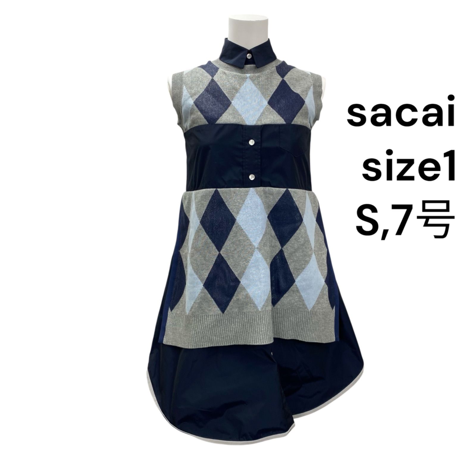 み*ょ様 sacai ネイビー刺繍ノースリーブ ひざ丈ワンピース ◇サカイ sacai ワンピース 膝丈 ノースリーブ コットン ナイロン