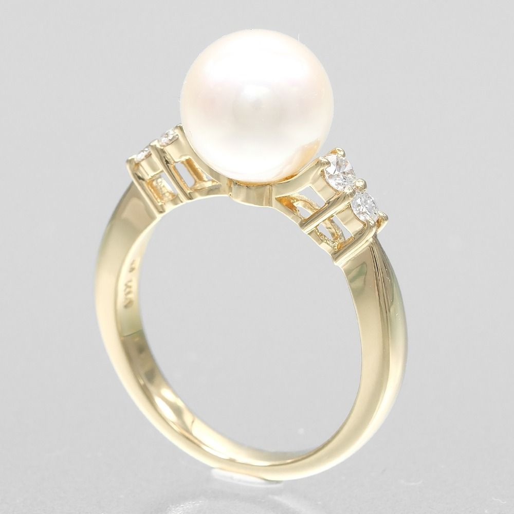 パール付き18KWGゴールドリング 8号 MIKIMOTO】ミキモト K18イエローゴールド×パール×ダイヤモンド 8号