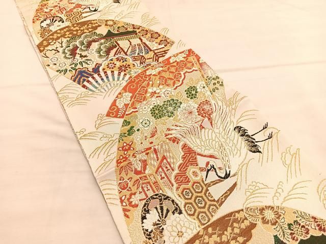平和屋着物◎アンティーク 大正ロマン 丸帯 唐織 貝桶花文 金糸 引抜き