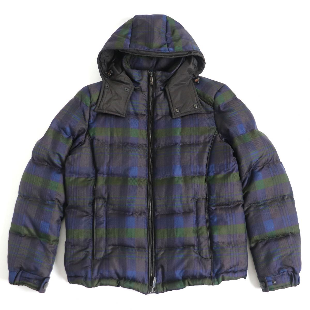 良品□ETRO/エトロ チェック/裏地ペイズリー柄 フーデッド ダブル 