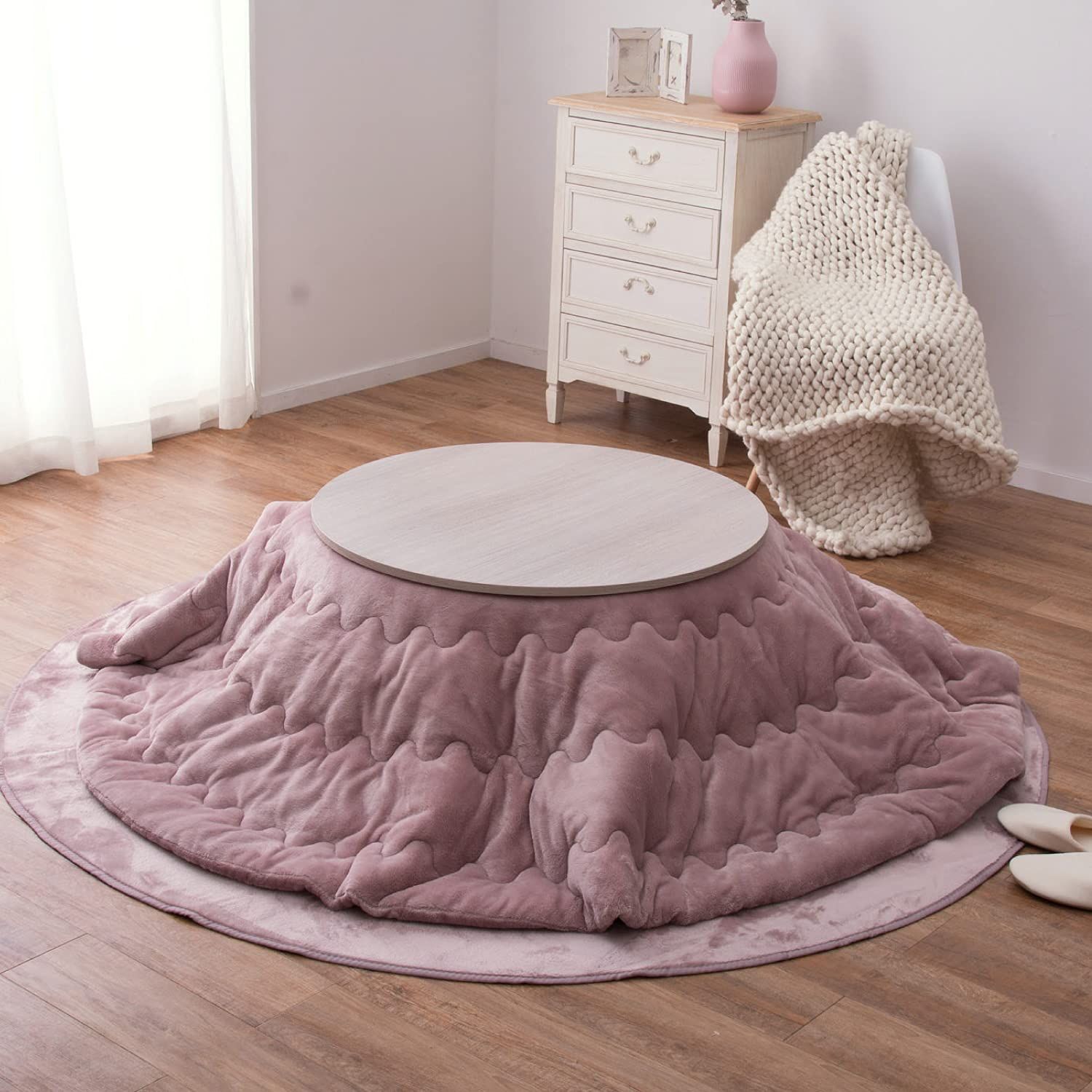 迅速発送 萩原 こたつ布団 ピンク 直径約190cm メレンゲタッチ 洗濯機OK フランネル生地 くすみカラー