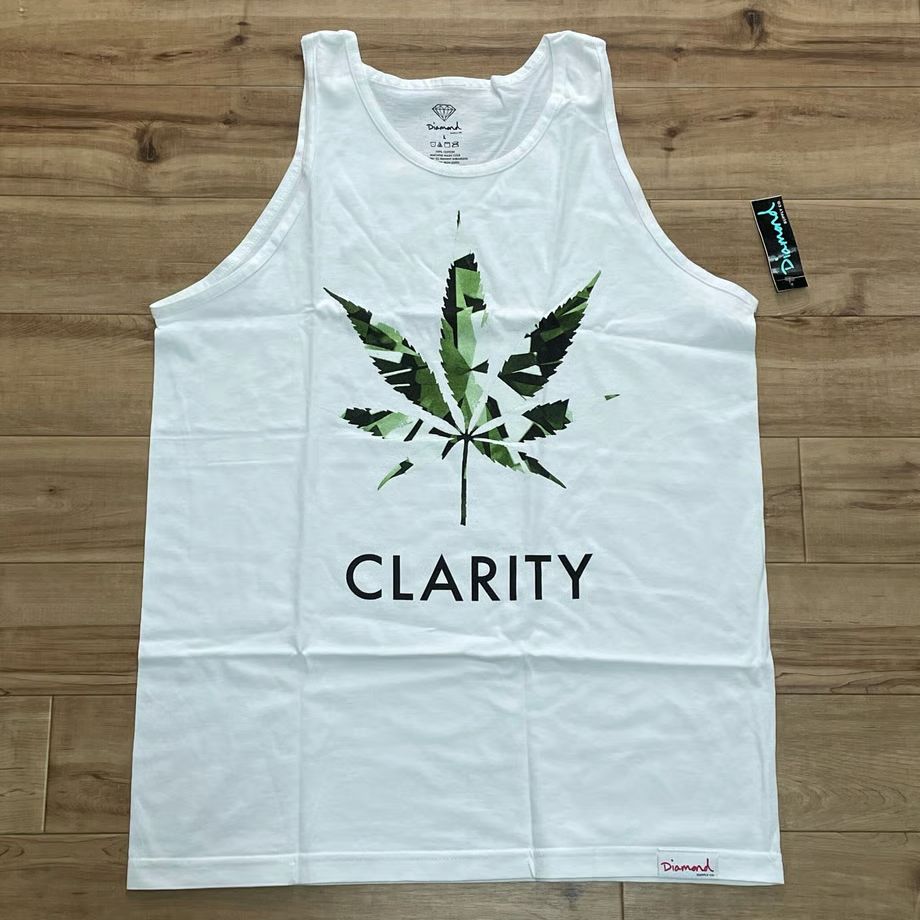 米国製 ダイヤモンドサプライ Diamond Supply Co タンクトップ 白 CLARITY 葉 (TT2)