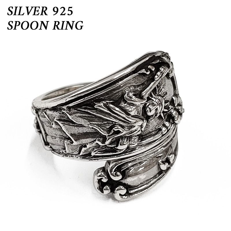 シルバー 925 スプーンリング  Spoon Ring  ラップリング 指輪  自由の女神  サイズ：14号 16号 18号 20号  シルバーアクセサリー  オープンラップ  メンズ  レディース  【新品】