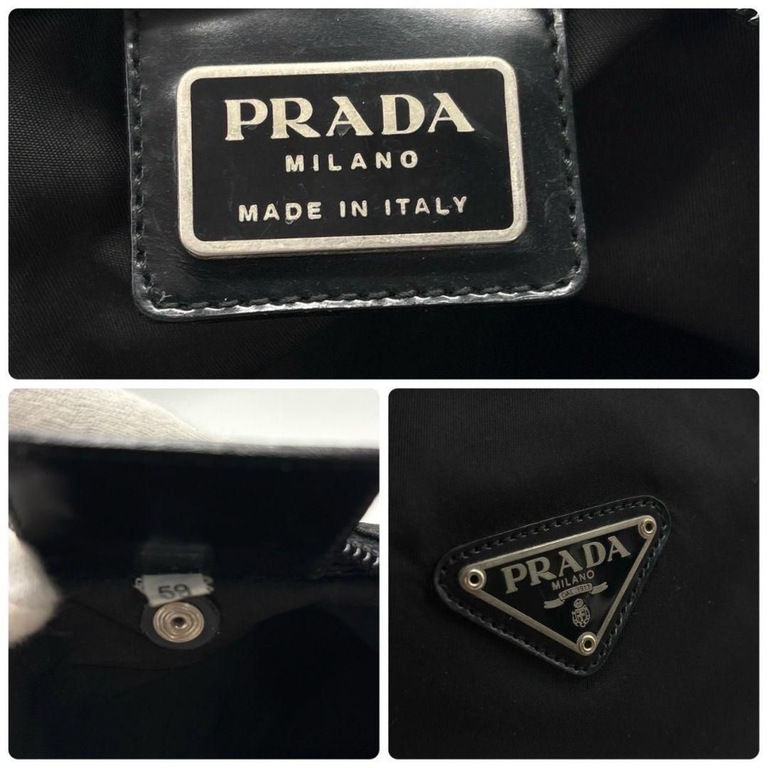 良品 PRADA プラダ トートバッグ 三角ロゴ ナイロン レザー 黒 白タグ プラダ トートバッグ A4可 ナイロン レザー 黒 三角ロゴ 金具 大