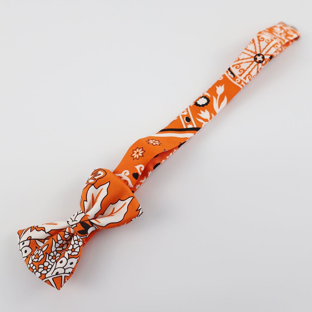 天白】【HERMES】エルメス 蝶ネクタイ オレンジ系×ホワイト系