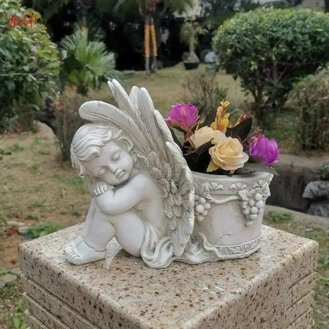 プランター 天使 鉢植え フラワーポット 植木鉢 彫刻 樹脂 エンジェル エレガント ホワイト 白 ガーデニング 雑貨 ガーデン雑貨 ガーデンインテリア ガーデン インテリア 庭の装飾 お洒落 おしゃ