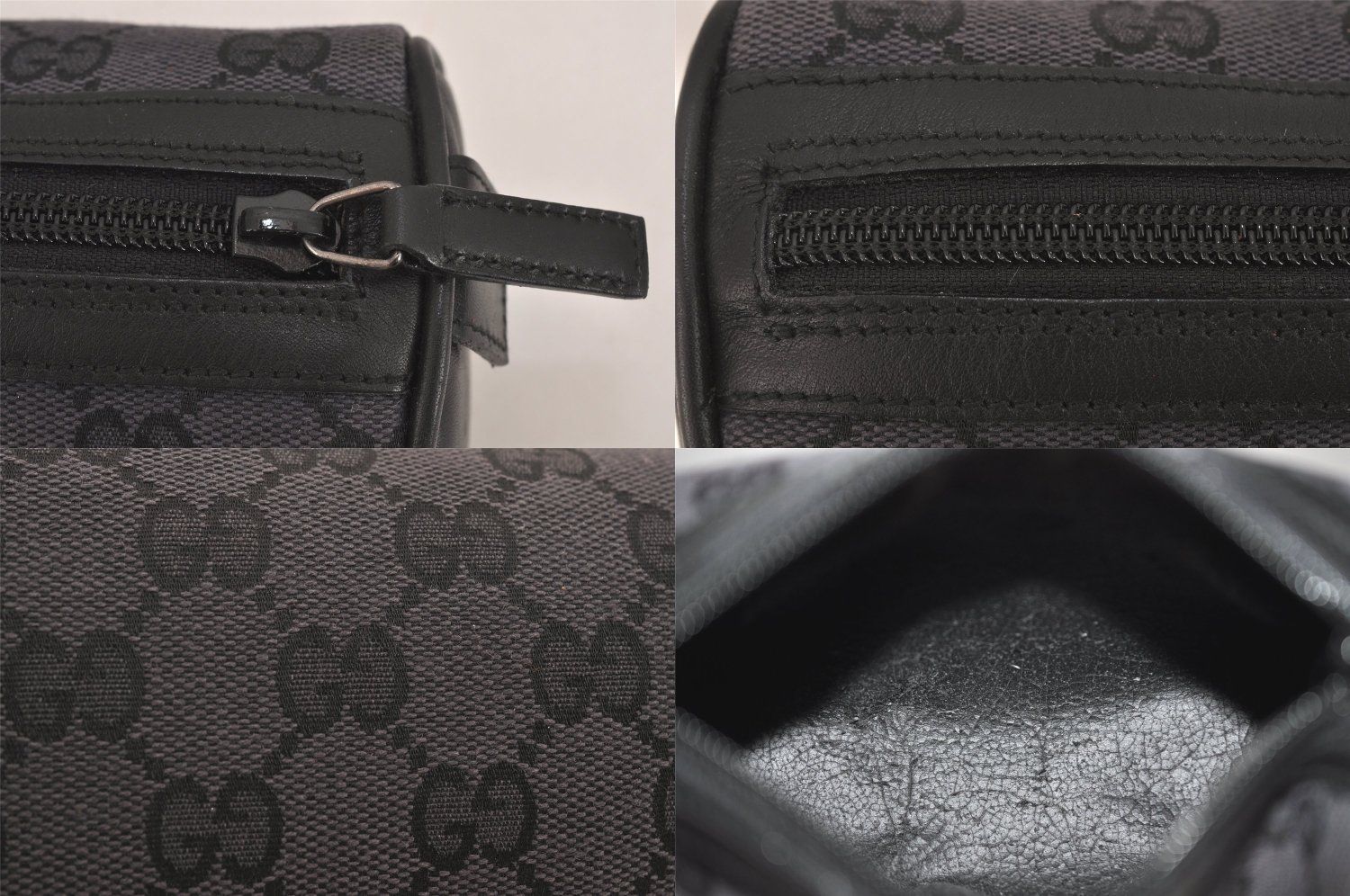 GUCCI グッチ ヴィンテージ ポーチ 財布 GGキャンバス レザー ブラック