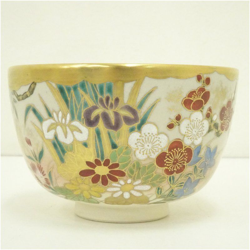 空色　茶道具　京焼橋本紫雲作　色絵金彩　鳥文　茶碗　共布共箱　C　7426 茶道具 京焼 平安 橋本紫雲造 色絵 花鳥文 茶碗 共箱 C 5940 京