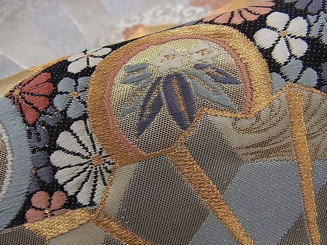 平和屋着物●極上　織楽浅野　六通柄袋帯　唐織　笹花文　金糸　逸品　DZAB5308kh6 平和屋着物○極上 創業280年 誉田屋源兵衛 六通柄袋帯 唐織 橘花文 金