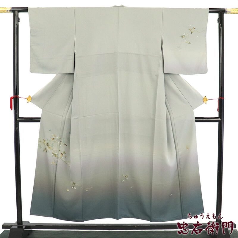付下げ 袷 レディース 正絹 グレー 蘇州刺繍 枝葉 身丈155cm 裄丈63.5cm 仕立て上がり着物 フォーマル 小さいサイズ 小さいサイズ