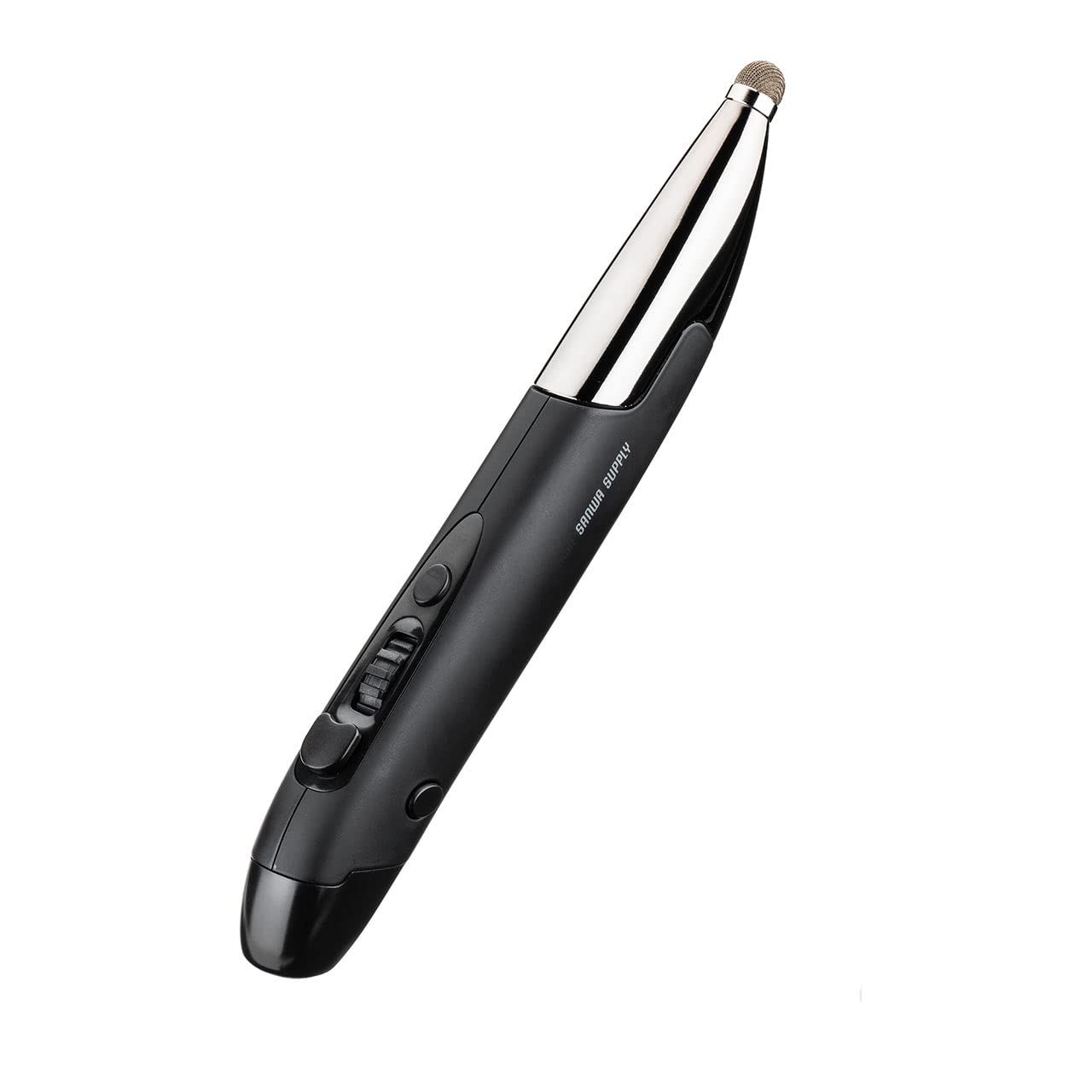 サンワダイレクト ペン型マウス Bluetooth/USB-A・USB-Cワイヤレス接続 Win/Mac/iPadOS/Android対応 充電式 タッチペン付 スタンド付 ブラック 400-MAWBT186 