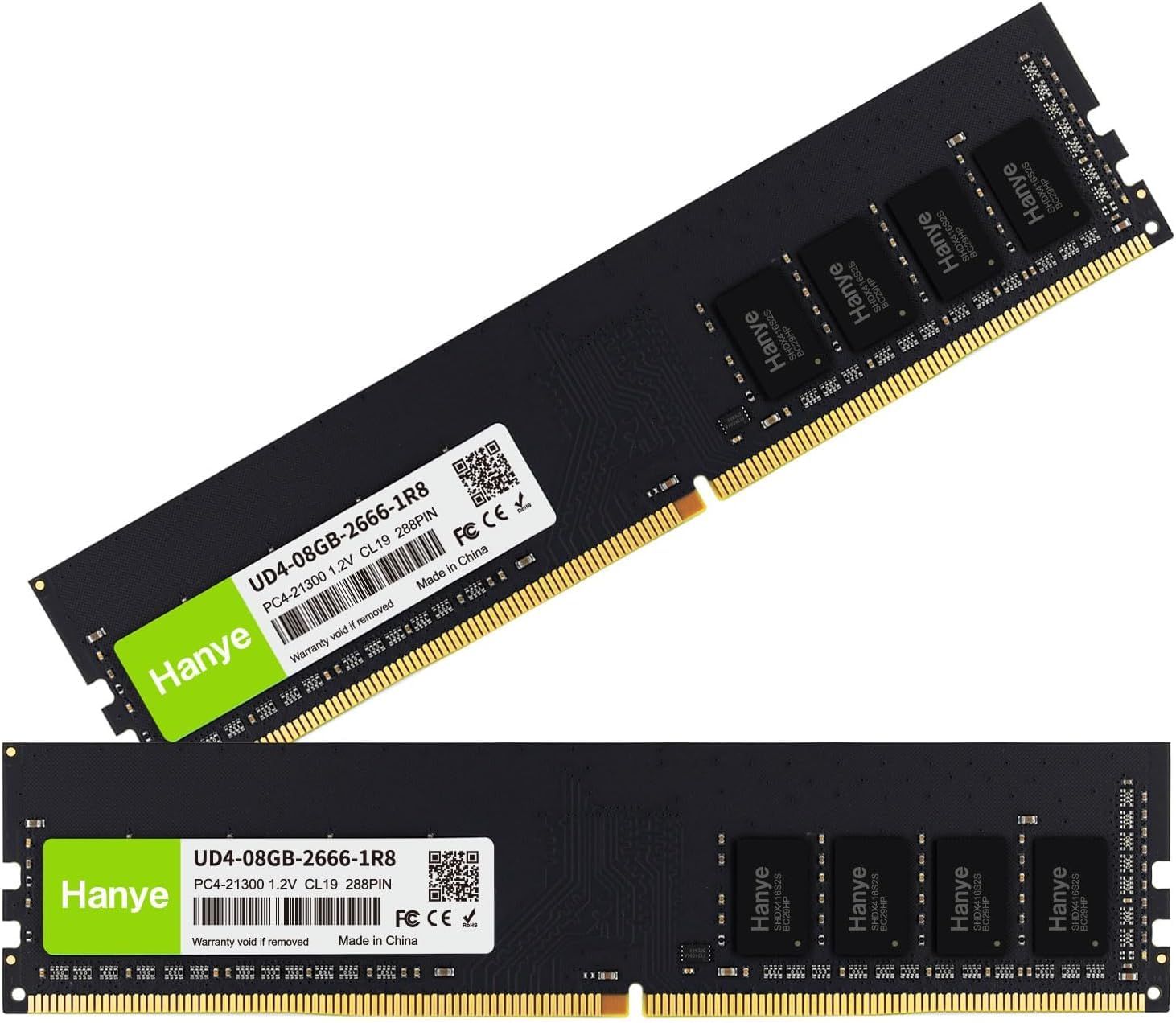 デスクトップPC用メモリ 16GB 8GBx2枚 PC4-21300 DDR4-2666 288pin DIMM Hanye 1.2V CL19 UD4-08GB-2666-1R8 正規代理店品
