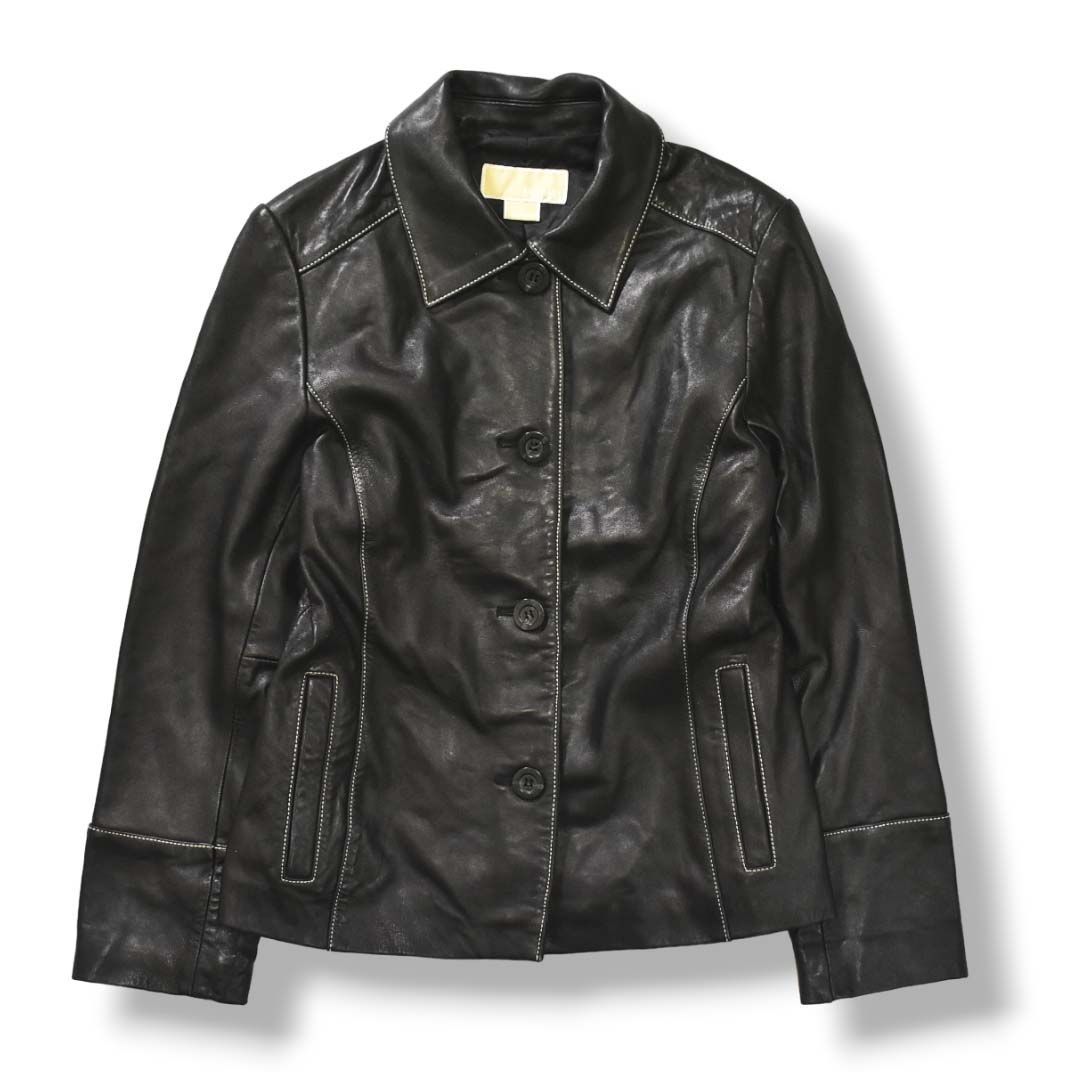 MICHAEL KORS ブラック レザージャケット M 公式アウトレット】レザー レーサー - MKシグネチャー - ウェア