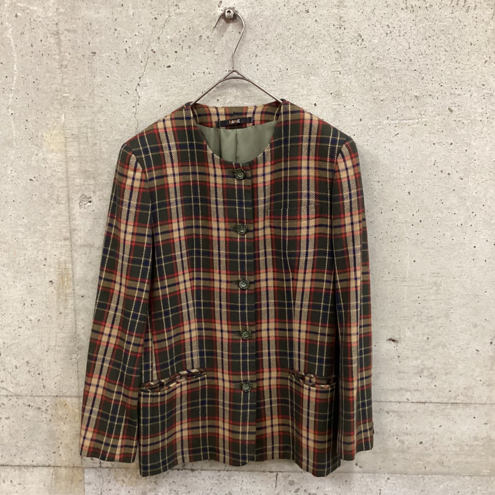 DAKS ダックス タータンチェック ノーカラージャケット ウール - メルカリ