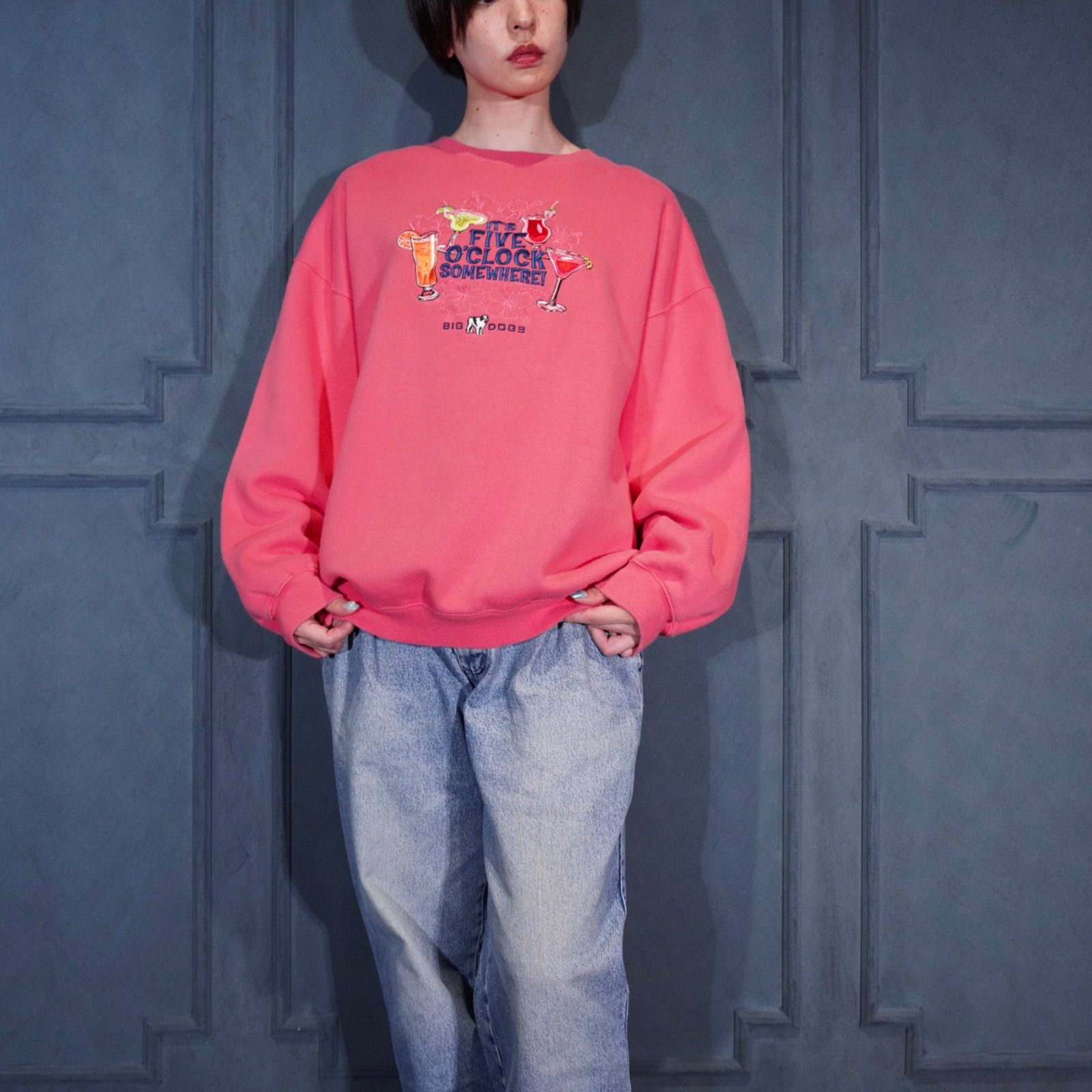 USA VINTAGE BIG DOGS COCKTAIL EMBROIDERY DESIGN SWEAT SHIRT|アメリカ古着ビッグドッグスカクテル刺繍デザインスウェット