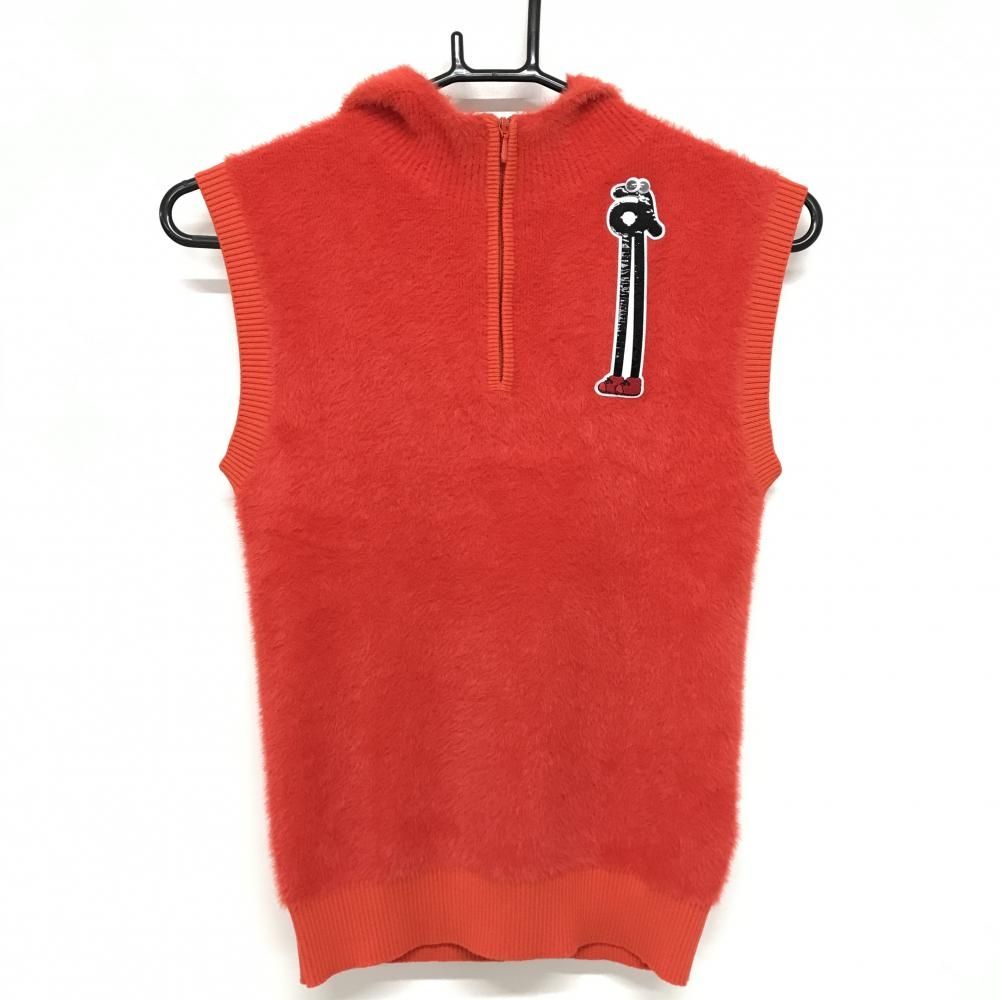 超 アルチビオ フード付きニットベスト オレンジ系×黒 ハーフジップ ファー レディース 36 S ゴルフウェア 2025年モデル archivio