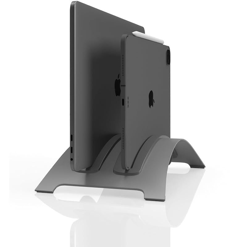 【特価商品】amesoba? DualBridgeStand for MacBook iPad 縦置き型 アルミPCスタンド 2台 クラムシェル (スペースグレー)