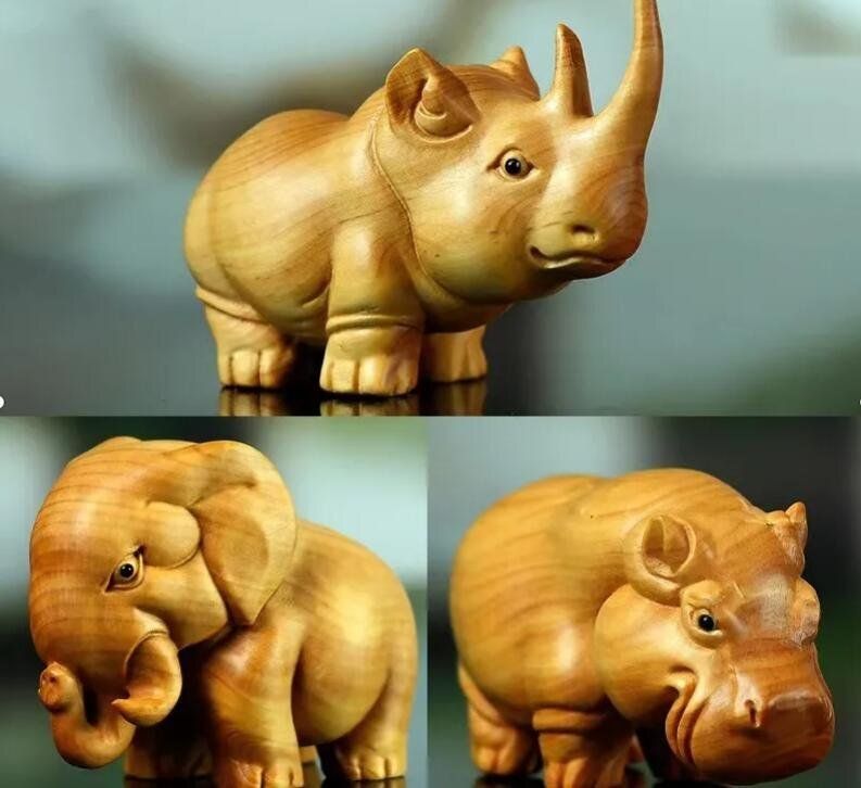 黄楊木 木彫りサイ カバ. 象 置物 黄楊木 木彫りサイ カバ. 象 置物*3