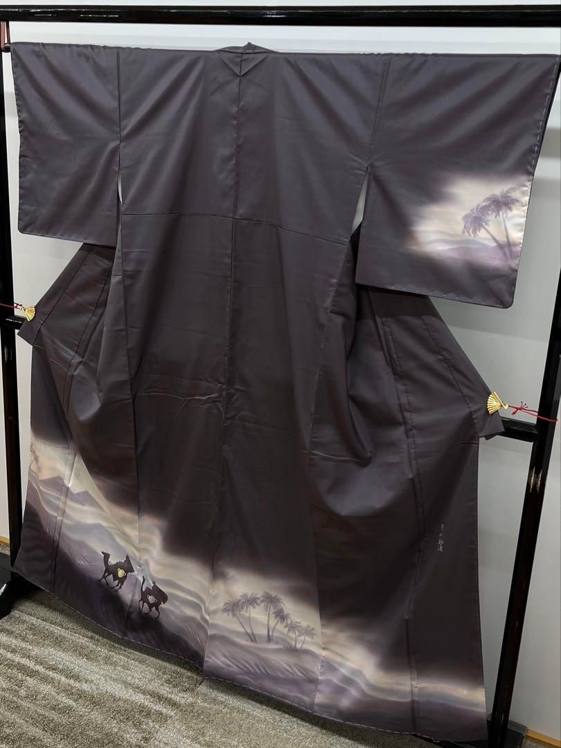 染大島 本場縞大島紬 訪問着 付け下げ 「月の砂漠」 ラクダ 正絹 躾糸