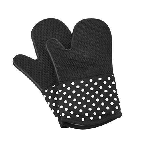 【数量限定】2枚セット BBQ バーベキュー オーブン 電子レンジ ドット柄 キッチン手袋 おしゃれ 調理用手袋 安い 鍋つかみ デザイン 熱くない 手保護手袋 厚手 滑り止め オーブンミット ブラ