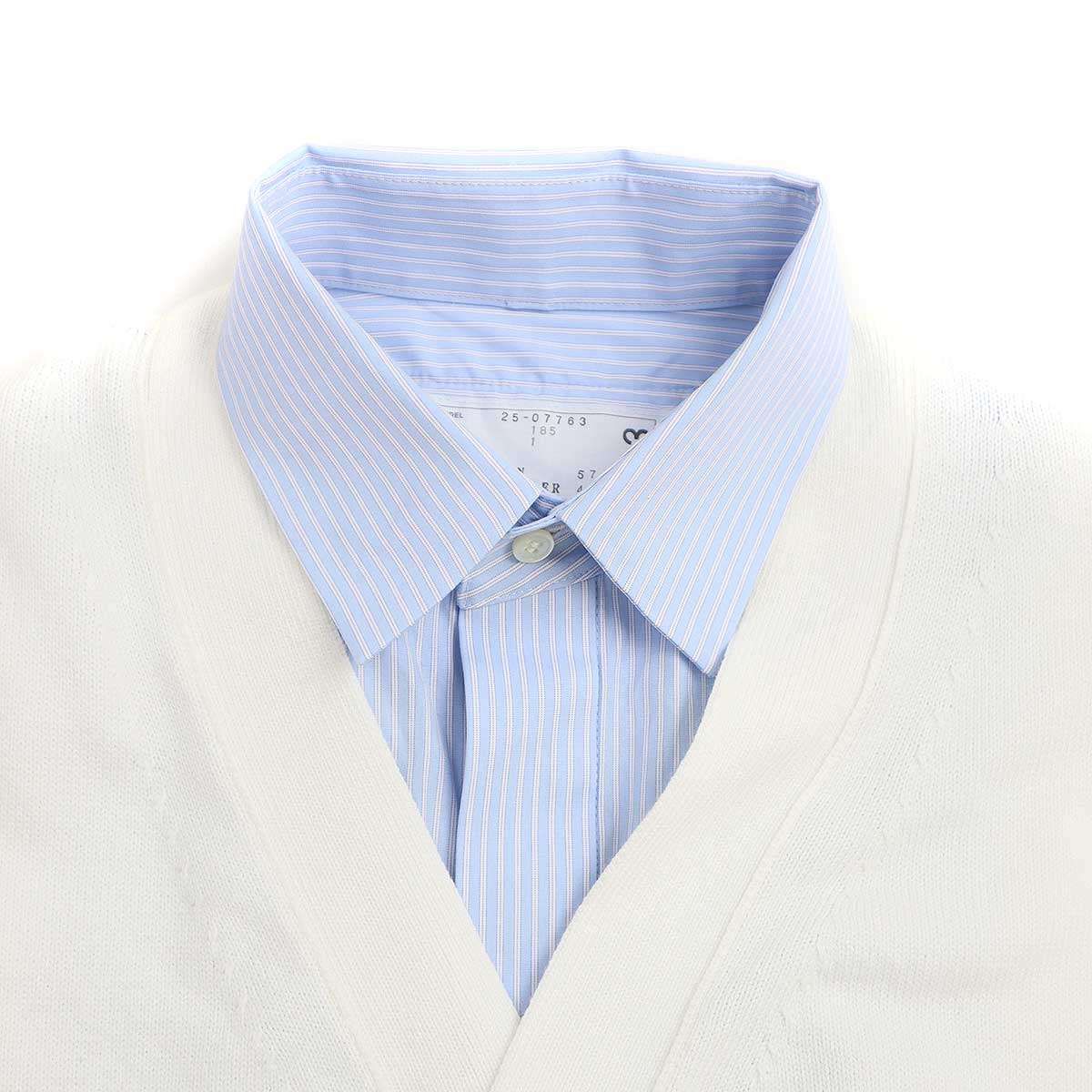 【sacai】25ss コットンポプリン ストライプPO サカイsacai コットンポプリンカッティングストライプシャツ 紺茶白1