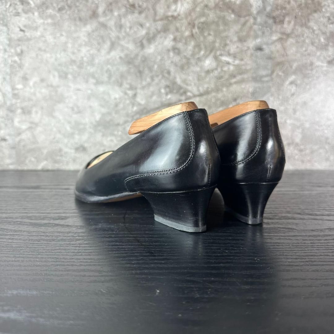 HIROFU ブラック ローファー 中ヒールパンプス S115 美品 HIROFU ヒロフ ローファー ローヒールパンプス 黒