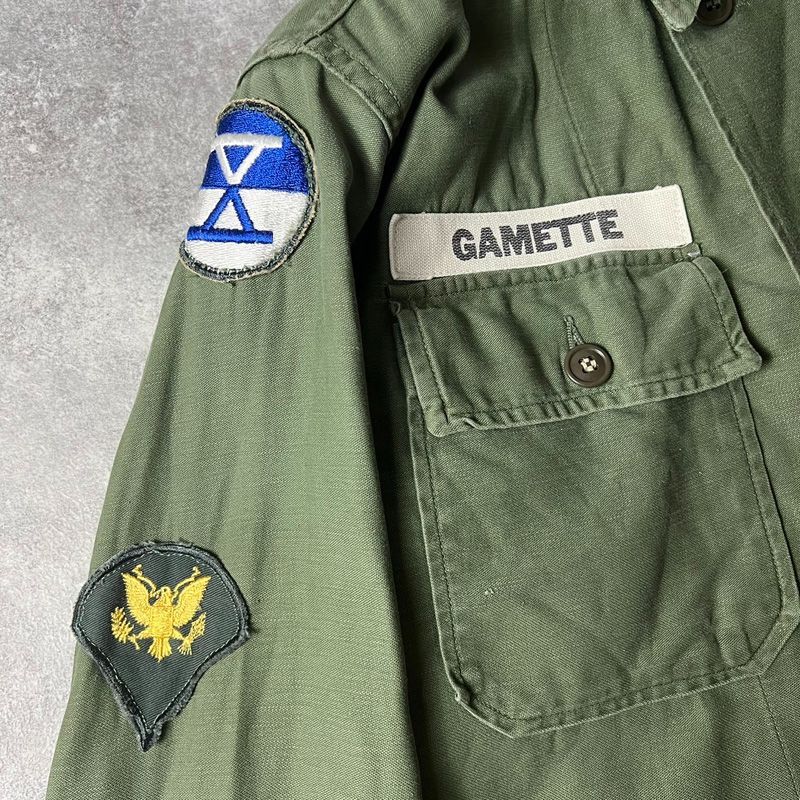 60s US ARMY 米軍実物 OG-107 コットン サテン ユーティリティ シャツ