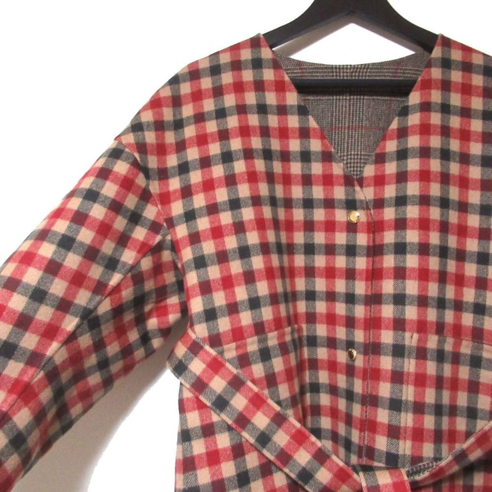 美品 20AW Drawer ドゥロワー リバーチェックVネックコート カシミヤ
