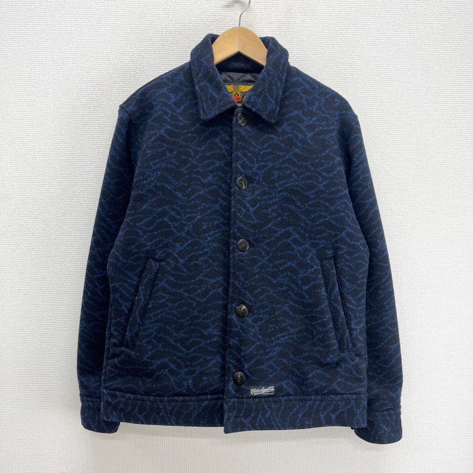 CALEE キャリー DOUBLE JACQUARD WAVE PATTERN SPORTS JACKET ダブルジャガード スポーツジャケット 中綿 ウール 総柄 M 10125699