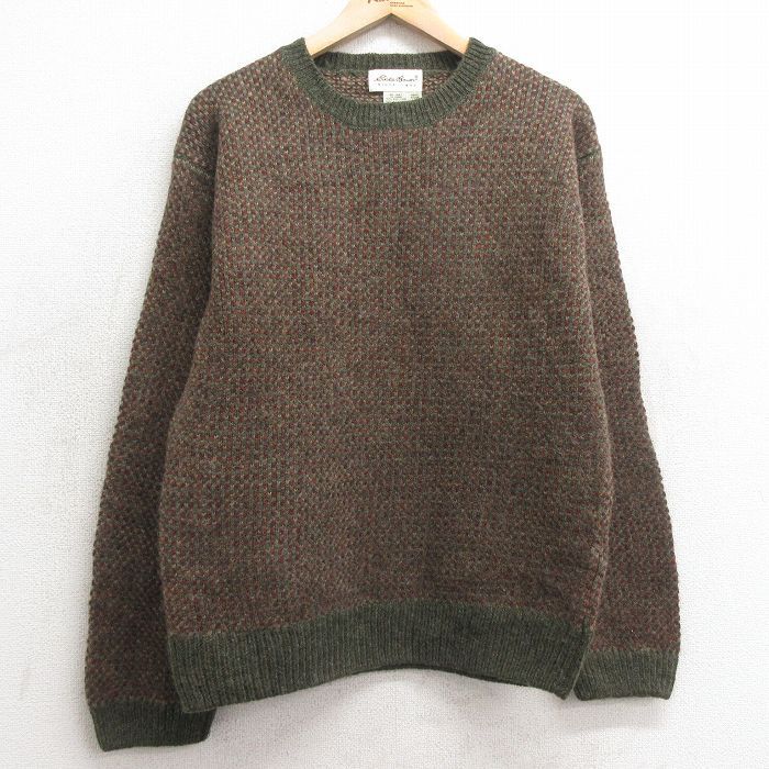 M/古着 エディーバウアー 長袖 セーター メンズ 00s ウール クルーネック 濃緑他 グリーン 25jan15 中古 ニット トップス