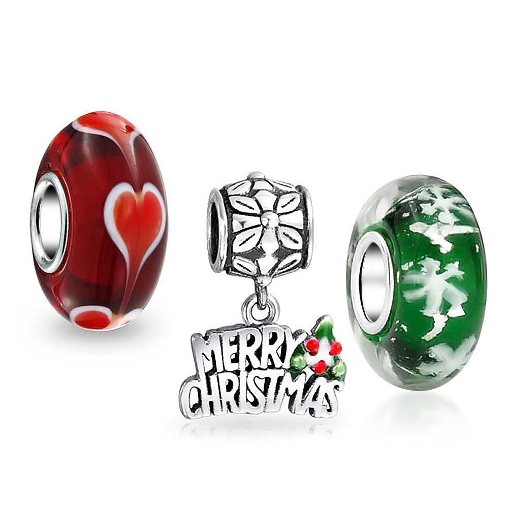 【在庫セール】[Bling Jewelry] 「ティーンエイジャーや女性向けのヨーロピアンブレスレットに合う、メリークリスマスの言葉が刻まれたスノーフレークハートの封筒につながっている、いたずらっ子とお利口さんのメリークリスマスの文字が彫られた、.925スター