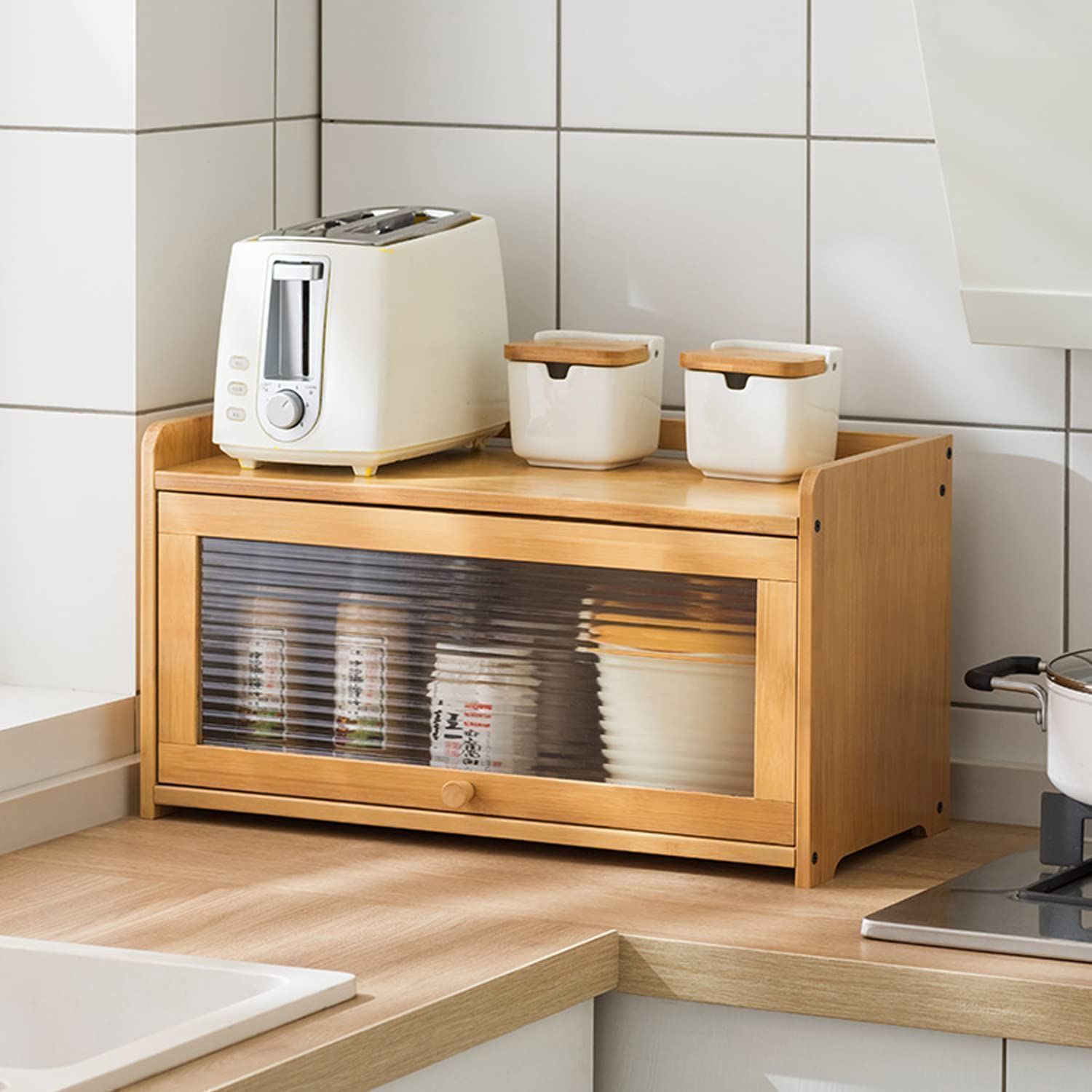 ミニ食器棚 食器棚 卓上食器棚 ひとり暮らし用 キッチン収納棚 レンジラック 調味料ラック 調味料棚 キッチンラック 竹製 軽くて動きやすい 防塵 組立品 簡単組立 2色選択 52x28cm