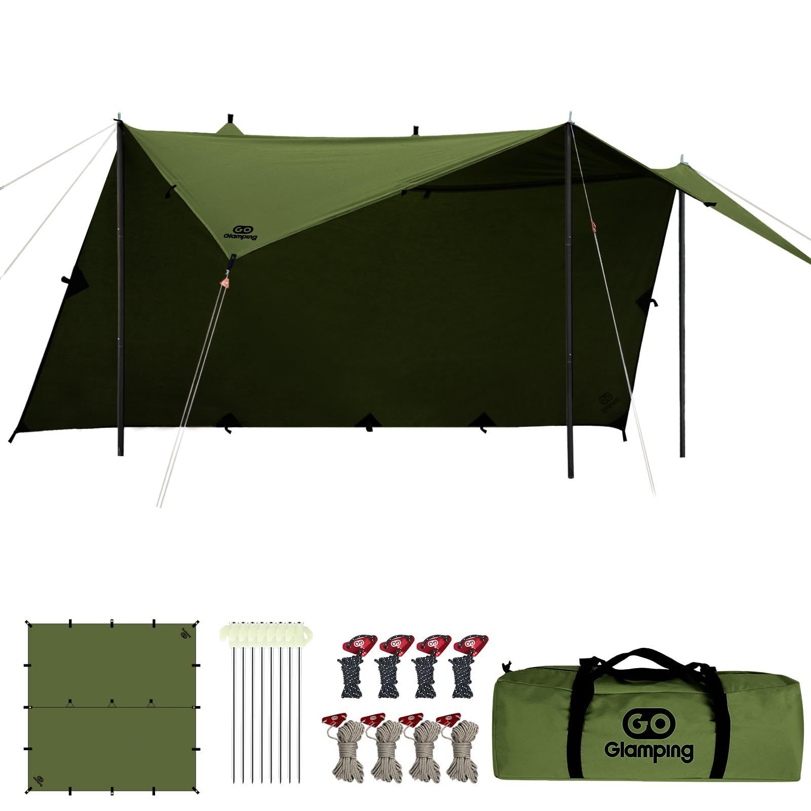 GOGlamping 正方形タープ 焚き火可 19箇所ルー 295mm 天幕 人気商品】GOGlamping HENGEN+スクエアタープTC 正方形タープ