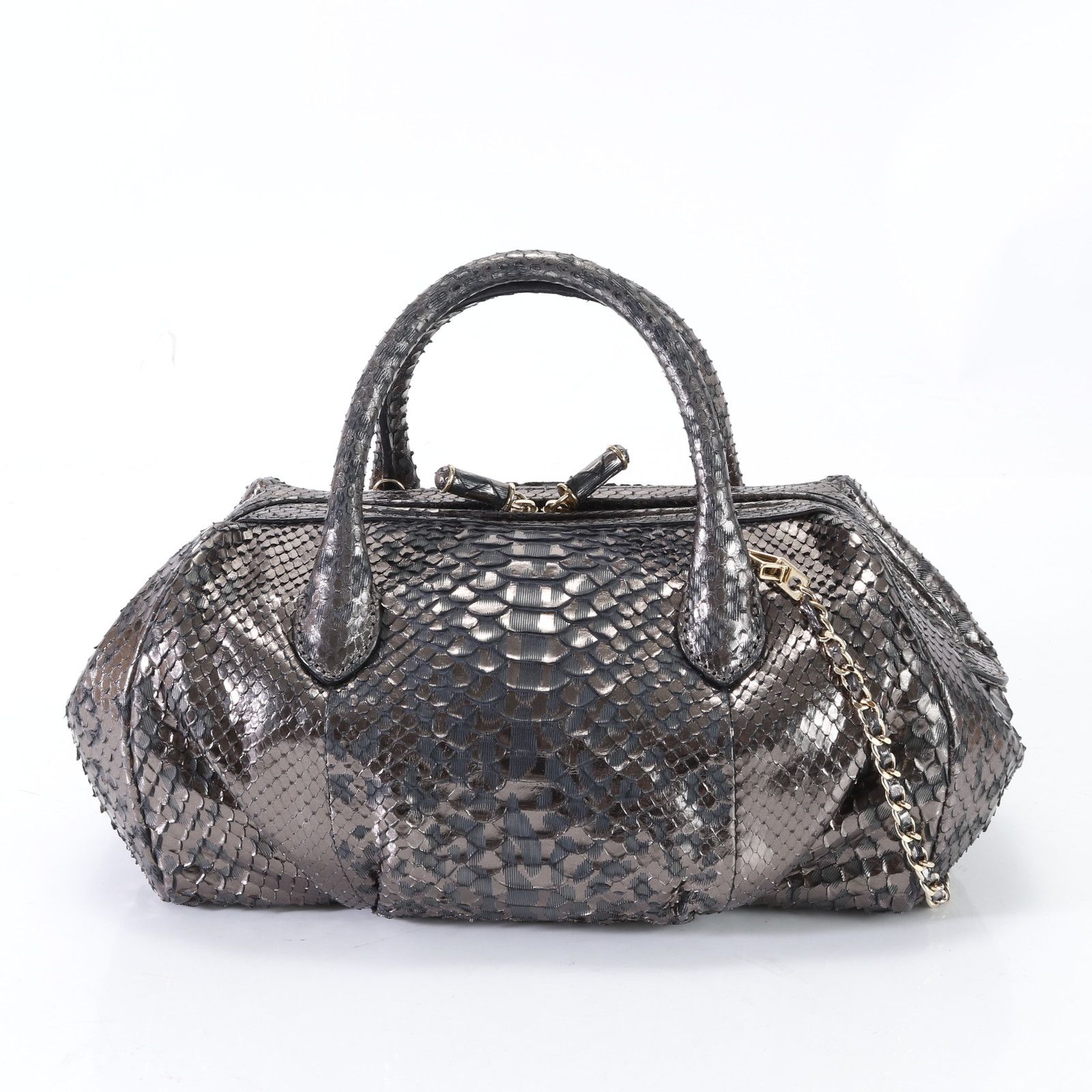 美品 ZAGLIANI ザリアーニ メタリック グレー パイソン レザー