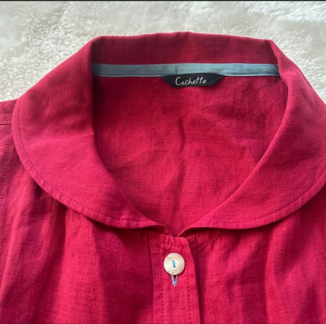 Cachette カシェット ロング シャツワンピース リネン100 M Cachette カシェット ロング シャツワンピース リネン100 M