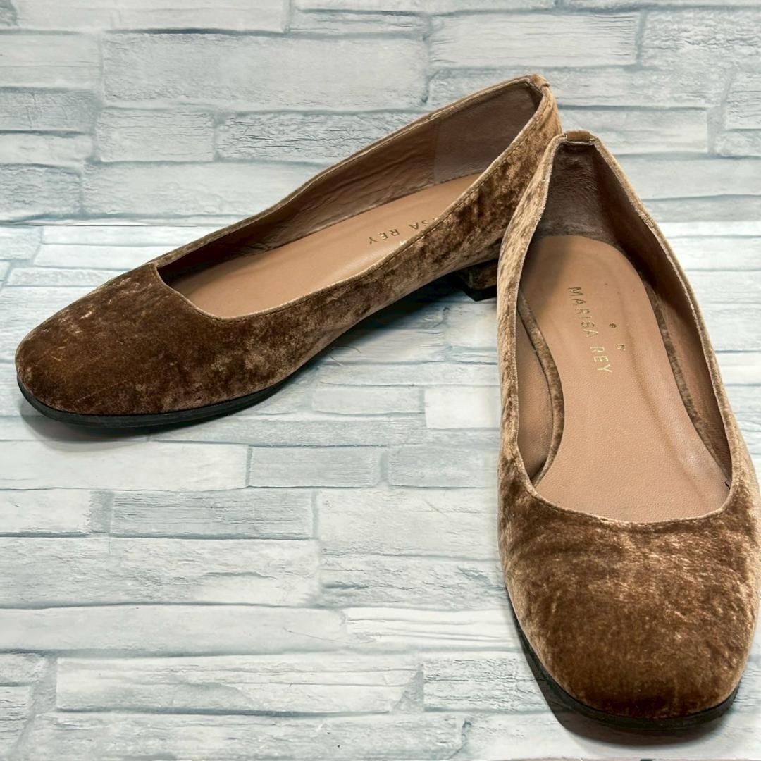 MARISA REY パンプス ベロア ブラウン ローヒール 37 23.5㎝