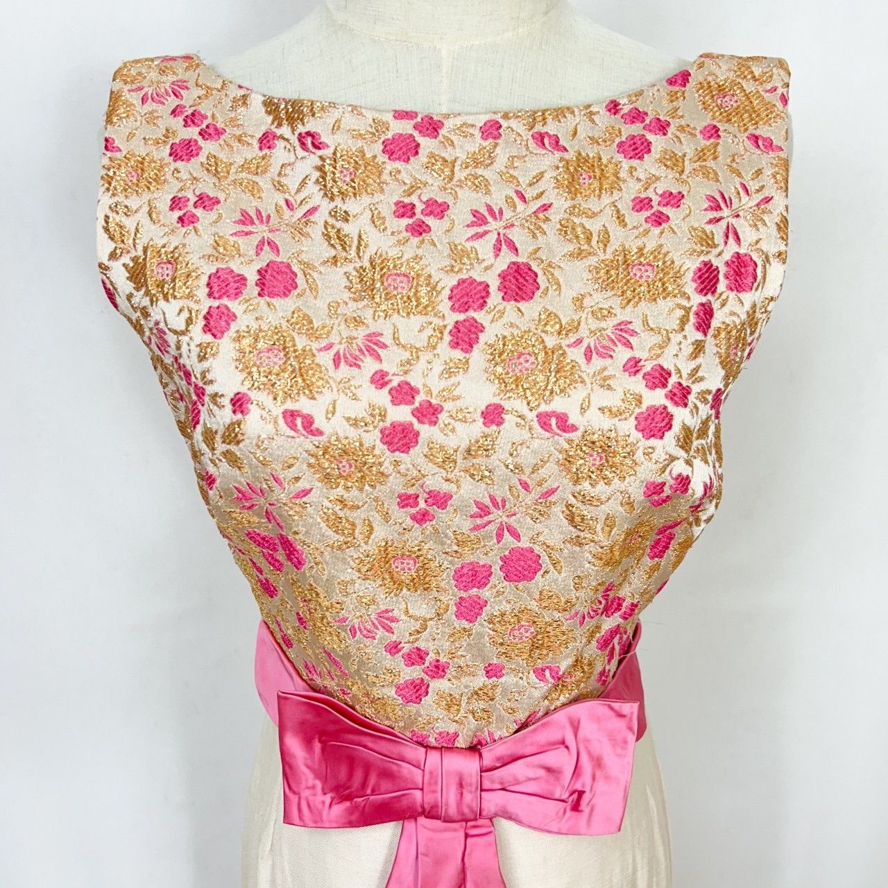ヴィンテージ 60s 70s ユニオンメイド ウエストリボン 花柄刺繍 ロング 