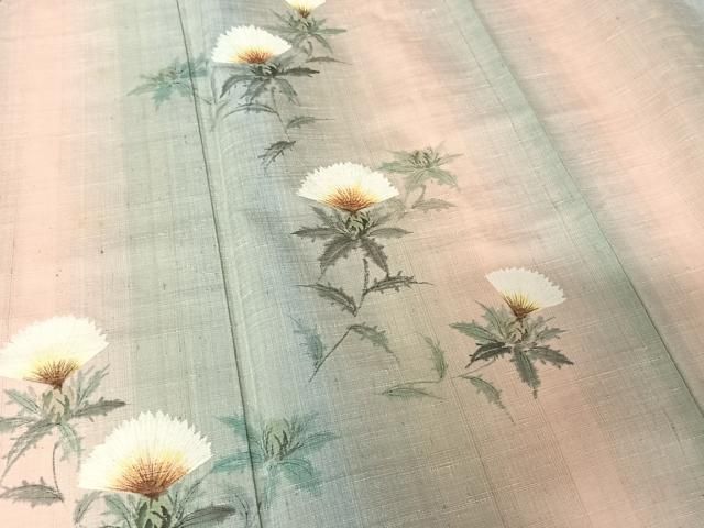 平和屋着物○紅花紬 米沢 訪問着 作家物 彩峯 手描き 草花文