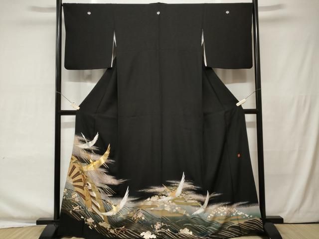 平和屋着物□豪華黒留袖 作家物 駒刺繍 片輪車飛鶴花文 暈し染め