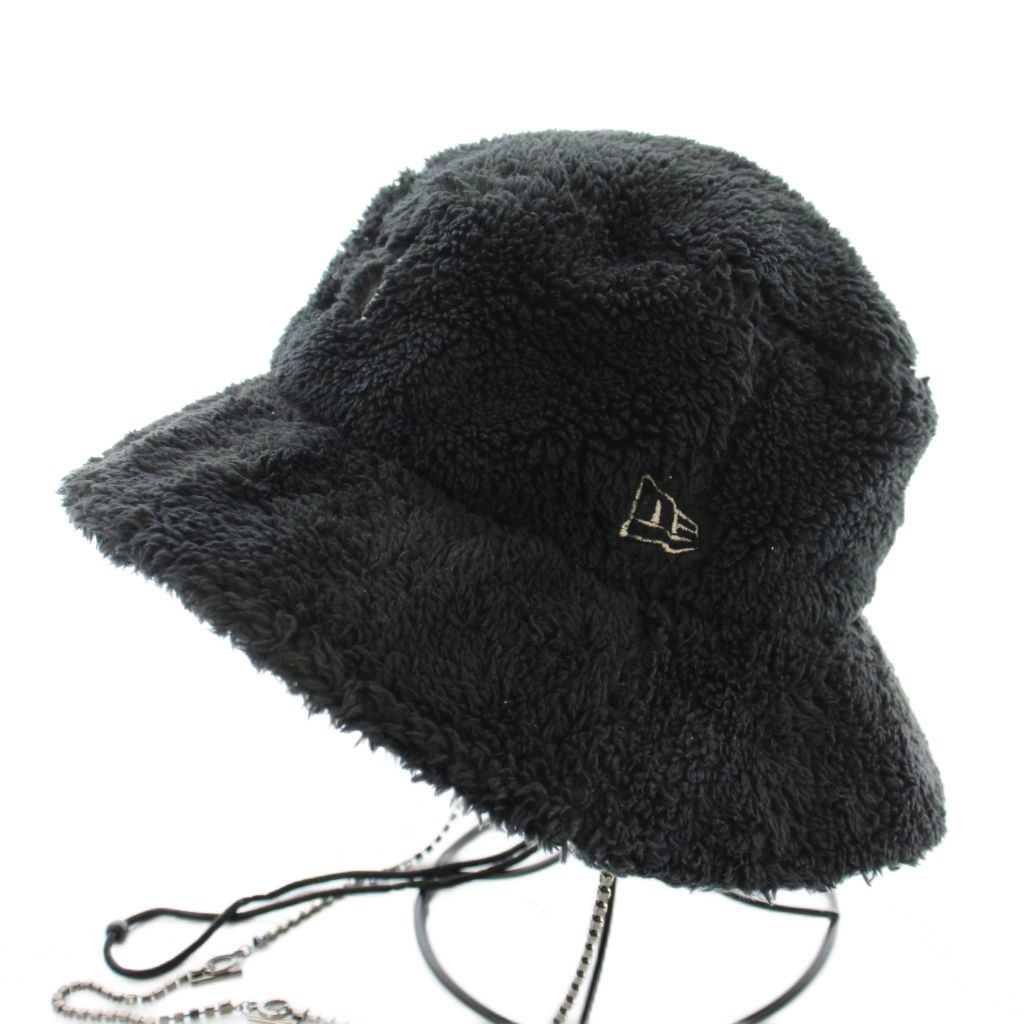ニューエラ NEW ERA N°21 アドベンチャーライト ボアフリース バケットハット バケハ あごひも ビジューチェーン ロゴ 刺繍 M L 黒 ブラック KU