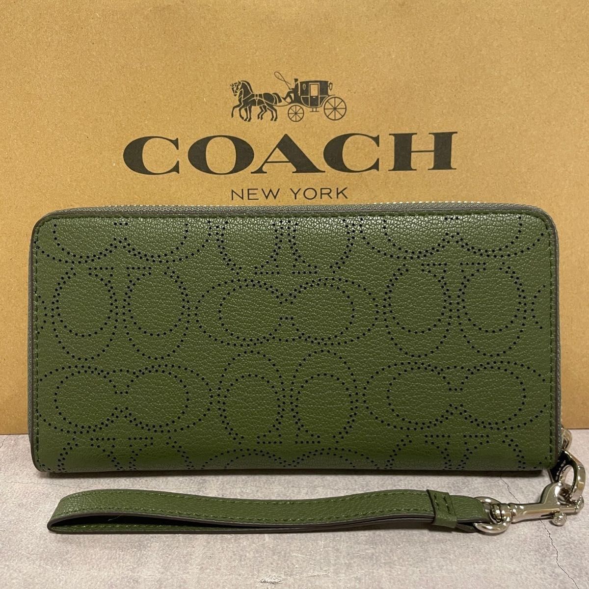 美品 COACH長財布 コーチ 長財布 レディース メンズ シグネチャー グリーン - メルカリ