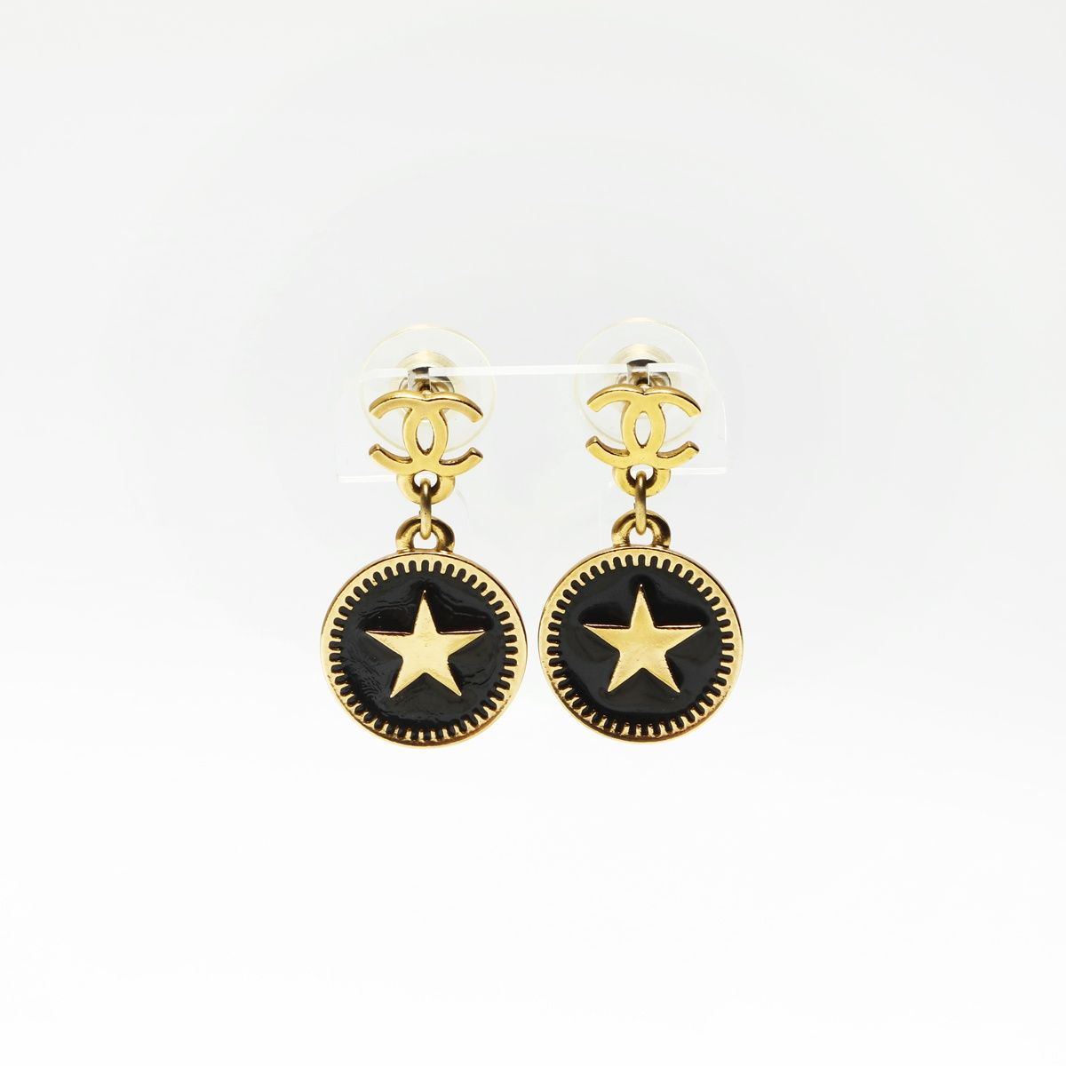 CHANEL シャネル ピアス 01 P 2001 ラウンド 黒 星