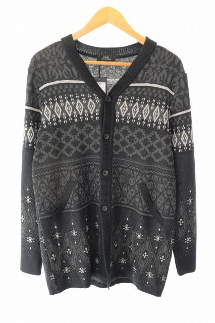 5351プールオム 5351 POUR LES HOMMES ジャガード ニット カーディガン 02470040004-3-2 46 黒 ブラック ブランド古着ベクトル ● 250613